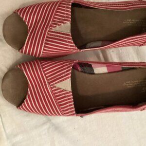 Toms Red and White Striped Peep-Toe Wedges Espadrilles Size W10